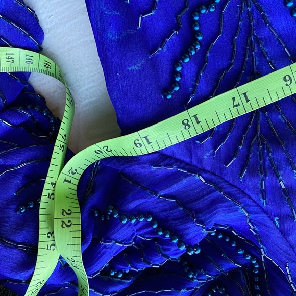 Royal blue vintage beaded fringe dress size large - Picture 14 of 15